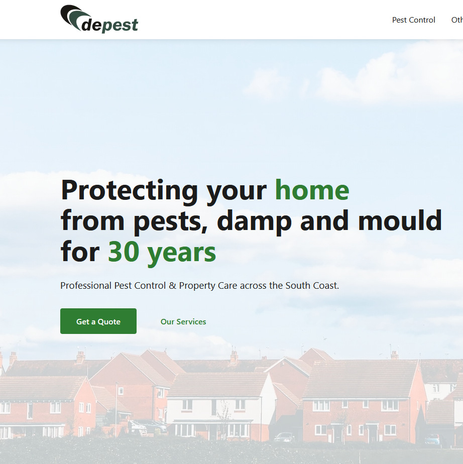 Screenshot of De-pest website - Keeping local homes healthy & safe project by AK Made