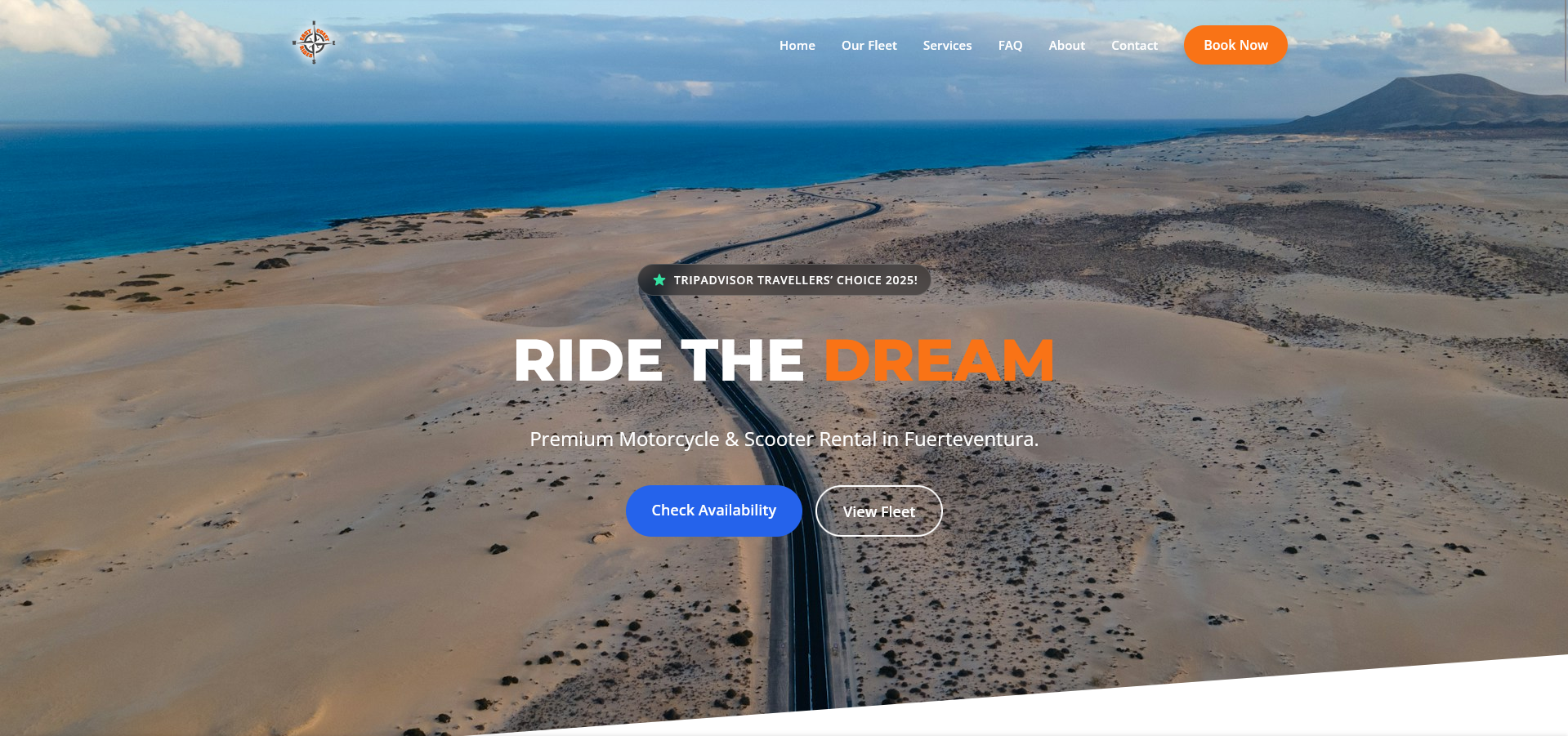 Screenshot of East Coast Rides website - Motorbike & Scooter Rental project by AK Made